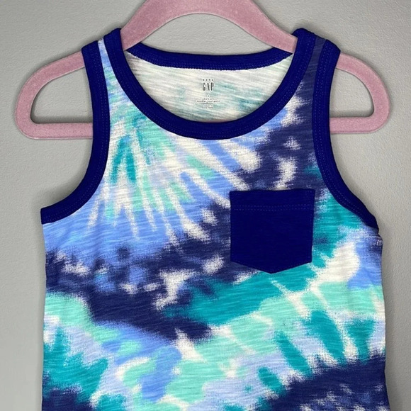 GAP NWT Boys Tank Top Blue Tie Dye Pocket Contrast Trim Size 2 - Picture 2 of 6